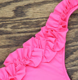 La Blanca Womens Island Goddess Ruffled Plunge One Piece Swimsuit Bright Pink 4
