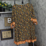 Avenue Plus Floral Print V Neck Flutter Sleeve Border Dress Dark Orange 22W/24W