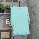 Eileen Fisher Womens Knit Boat-Neck Vented-Hem Top Calypsus Blue Green M