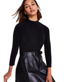 Calvin Klein Women's Matte Jersey Combo Pu Leather Belted Aline Dress Black 2