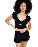 Bar III Womens Ruffled-Sleeve Crop Top Deep Black 12