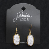 Jasmine Lane Oval Textured Stone Dangle Drop Earrings Gold / Silver Gray 1.75"