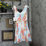 City Studio Juniors Belted Floral-Print Fit & Flare Dress 3810-0025 Blue Multi 1