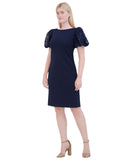 Eliza J Womens Sequined Puff-Sleeve Boat-Neck Sheath Dress EJ4M3056 Navy Blue 2