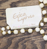 Erica Lyons Seed Bead Geometric Bead Necklace Ivory Off White / Gold 33" + 3'