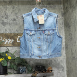 Levi's Womens Denim Cropped Button Up Vest Jean Trucker Compare Notes Blue M