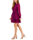 Taylor Women's Metallic Clip-Dot Chiffon Fit & Flare Dress Pillow Purple 2