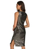 Calvin Klein Womens Sequin Embellished Velvet Shift Dress Black / Silver 14