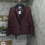 Kasper Womens Framed Plaid Jacket Notch Collar Blazer Shiraz Red / Black 4