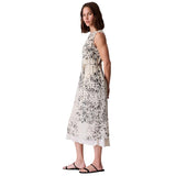 Calvin Klein Sleeveless Abstract Chiffon Midi Belted Lined Dress Light Gray XL