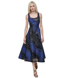 DKNY Womens Metallic Jacquard Scoop-Neck Midi Dress Navy Blue 8