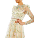 Mac Duggal Embellished Embroidered Flowy Dress Gown Cream Off White / Multi 10