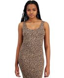 Bar III Womens Petite Animal-Print Bodycon Midi Dress Molly Cheetah Brown PP