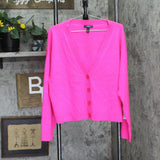 Aqua Womens Button Up Cashmere V-Neck Cardigan Sweater V10337 Neon Pink XL