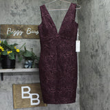 Siena Womens Floral Jacquard Plunge Dress SATP1685 Wine Red 4