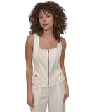 DKNY Weathered Twill Zip-Front Vest P5ETTB77 Coconut Off White M