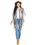Say What? Paisley Asymmetrical-Hem Kimono Woven Top Black Paisley Multi M