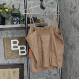 State Of Day Sleeveless Pajama Shirt Top Linen Blend Natural Umber Brown L