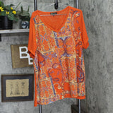 DG2 by Diane Gilman Plus Size Embellished Burnout T-Shirt Top Orange Paisley 3X