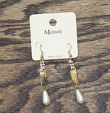 Melody Fashion Dangly Rhinestone Faux Pearl Drop Earrings Gold Yellow 2.75"