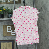 Stripe And Stare and Stare Diamond Heart Frill 2-Piece Pajama Set Pink Red S