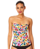 Anne Cole Womens Twist-Front Shirred Bandeau Tankini Top 25MT25013 Multi Pink S