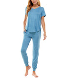 Roudelain Womens V-Neck T-Shirt & Jogger Pants Pajama Set Niagara Blue S