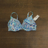 Island Escape Gemini V-Neck Underwire Bikini Swim Top Padded White Blue Multi 8