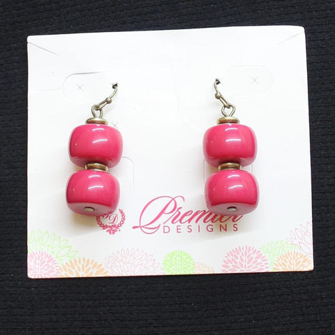 Premier Designs Fashion Bead Dangly Boho Earrings Pink / Brass 1.5"