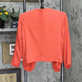 Black Rainn Womens Lined Open Front Cropped Blazer Jacket Coral Pink Red M