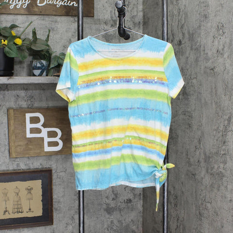 White Stag Womens Striped Sequin Side Tie Shirt Top 166a4910dd1f8c Blue Multi M
