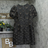 DKNY Womens Short Sleeve Jewel Neck Mini Fit and Flare Dress Black/Gold 12