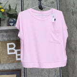 Gap Body Womens Ribbed Short-Sleeve Pajama Sleep Shirt Butterfly Pink L