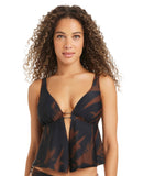 Bar III Breeze Fly Away Over-the-Shoulder Tankini Swim Top Java Brown / Black M