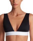 Lauren Ralph Lauren Womens Banded Modern V-Neck Bikini Top Black / White 6