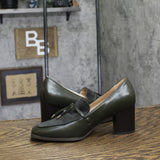 Journee Collection Womens Crawford Block Heel Loafer Pumps Olive Green 7M