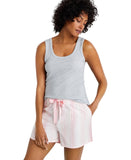 State Of Day Womens Striped Poplin Boxer Sleep Shorts 100185746MS Pink Stripe L