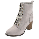 Journee Collection Lace Up Block Heel Faux Suede Combat Boots BAYLOR Gray 9M