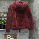 Wild Fable Short Faux Fur Jacket with Hook Closure and Shawl Collar Maroon Red L