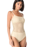 Carmen Marc Valvo Crochet Scoop Neck One Piece Swimsuit C21382 Beige Brown 8