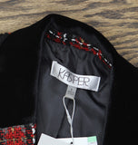 Kasper Notch Collar Open Front Tweed Jacket  w/ Velvet Neck Fire Red Multi 8
