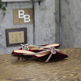 A New Day Gwen Rhinestone Bow Velvet Kitten Heels 94656735 Burgundy Red 6M