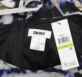 DKNY Printed Side-Ruched Sheer Long Sleeve Mesh Dress Black / Blue Multi 14