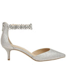 Jewel Badgley Mischka Robles Crystal Embellished Kitten Heels Silver Glitter 7M