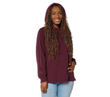 Belle by Kim Gravel Just a Touch Faux Leather Trim Hoodie Winestasing Red XS
