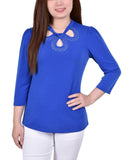 Ny Collection Womens Petite 3/4 Sleeve Knit Crepe Studded Keyhole Top PCKU0048