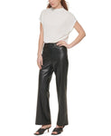Calvin Klein Womens Petite Faux-Leather Mid-Rise Career Pants T28P1477