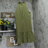 Vince Camuto Satin Ruffled A-Line Halter Dress VC5M6576 Olive Green 6