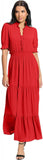 London Times Women's Plus Size Smocked Puff Sleeve Midi Dress True Red 16W