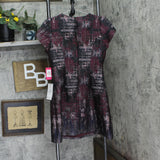 Vince Camuto Women's Jacquard Fit & Flare Puff-Sleeve Dress Wine Red Multi 12